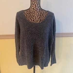 EILEEN FISHER Dark Grey Textured V Neck Sweater Merino Wool Cashmere Blend M